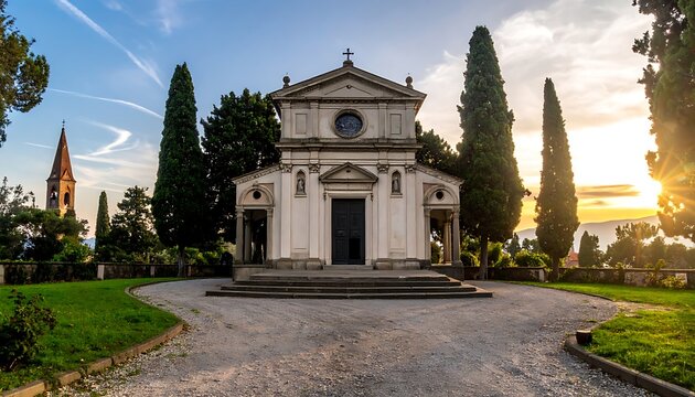 Sunset on a church building