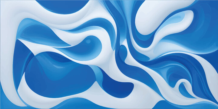 Abstract blue liquid marble texture with silky satin waves and soft flowing gradient background