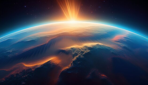 curved view of earthrs surface with soft sunlight emerging from horizon ideal for global awareness visuals nature documentaries and space education content