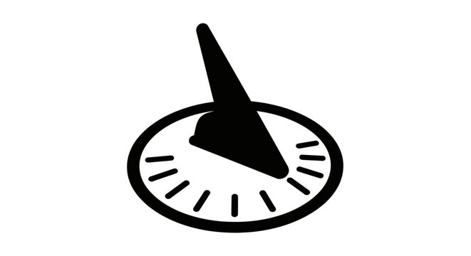 Simple Black Silhouette of a Sundial with Gnomon and Hour Marks