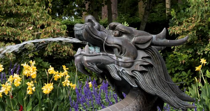 Close-up of the Dragon Fountain in Victoria Butchart Gardens,British Columbia,Canada.