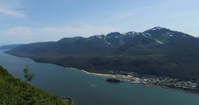 Gastineau Channel and snow capped Mount Bradley, Douglas Island, Juneau, Alaska.