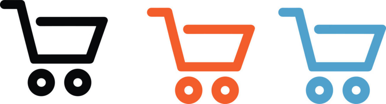 Minimalist shopping cart vector icon set in three colors for e-commerce websites and retail applications