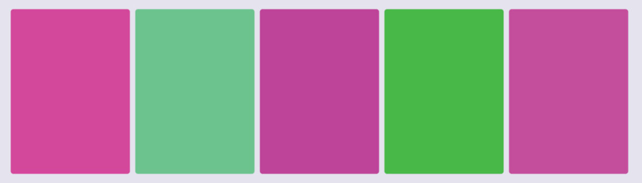 Set of five hot pink and spring green tropical complementary color swatch cards