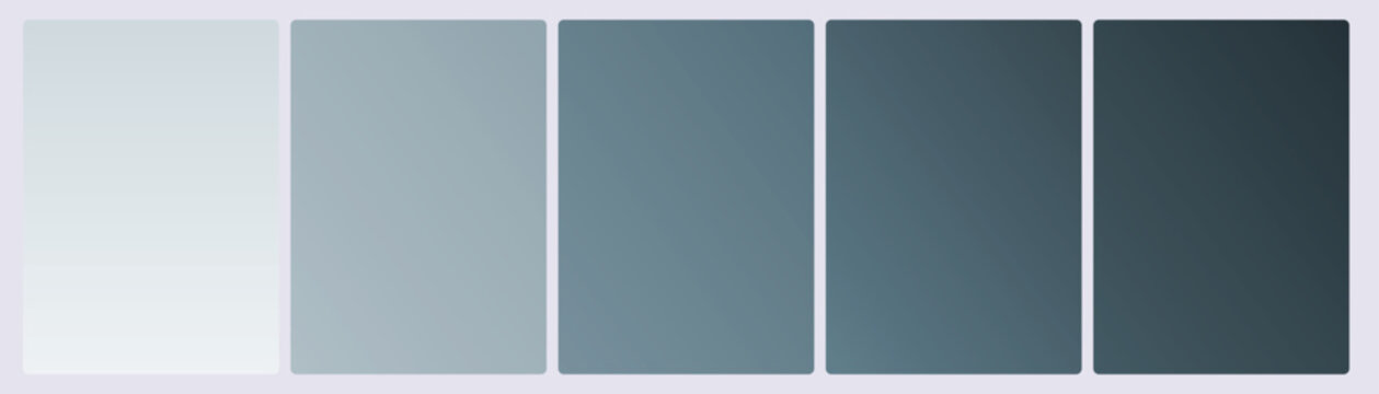 Minimalist blue color palette, professional gradient swatches in slate and navy tones, set of 5 monochromatic color samples for graphic design and branding projects