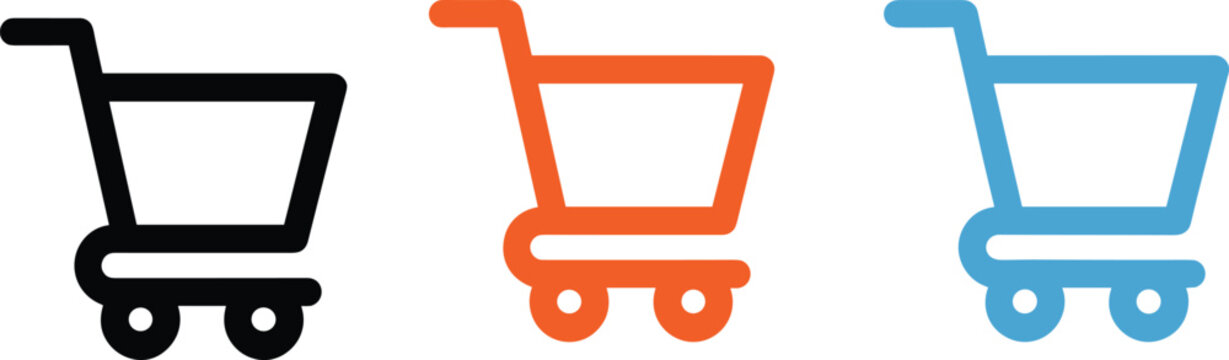 Minimalist shopping cart vector icon set in three colors for e-commerce websites and retail applications