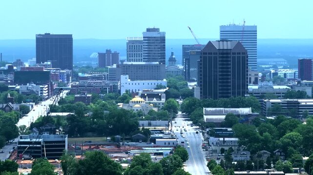 Aerial View of Columbia South Carolina City skyline and rural streets and neighborhoods