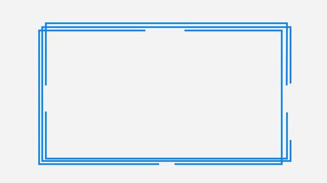 Rectangular, square frame, self drawing animation. cyan lines animated on white background motion animation 4k video...