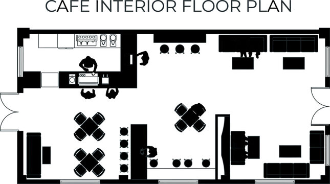 Cafe interior floor plan layout with tables and chairs  restaurant design