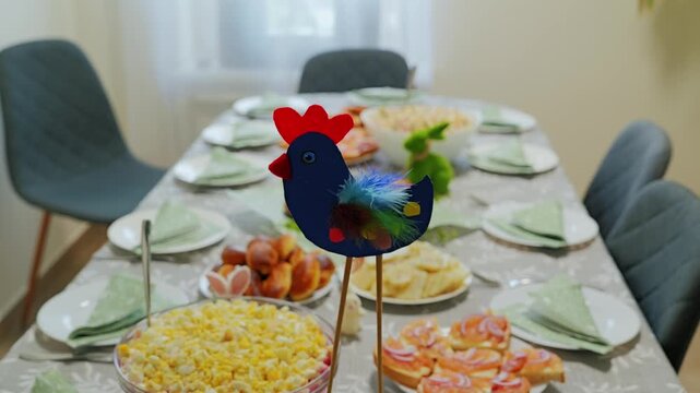 Easter table filled with traditional food creating warm and inviting family mood