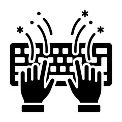 Obraz premium Hands typing on a computer keyboard vector icon. Representing fast data entry, software development, and high productivity