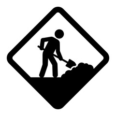 Vector icon of a person digging with a shovel in a road sign. Visual for construction sites, roadwork, and work in progress notifications © Sahabat