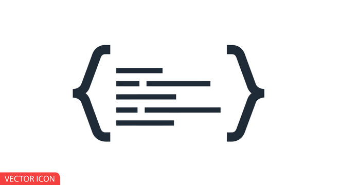Code Brackets Icon with Text Lines - Programming and Software Development Concept
