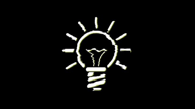 Bulb inspiration idea and creative concept symbol with glitch noise effect. Abstract icon error screen style looped and seamless animation.