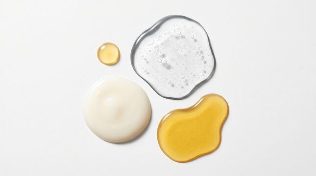 Variety of cosmetic product samples on white background