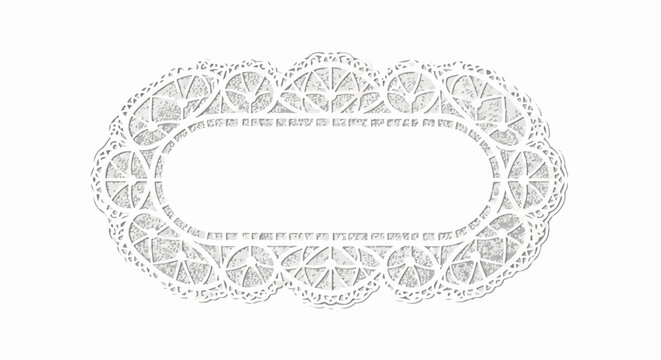 Ornate oval doily with intricate lace patterns and a textured background