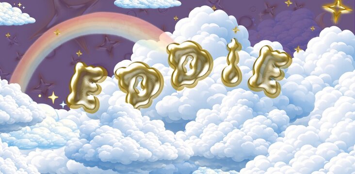 Eddie name. Colorful 3D Cloud Fantasy Background with Glossy Balloon Letters. Dreamy Sky, Stars and Soft Clouds Illustration.