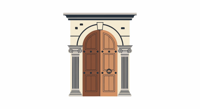 Ornate arched doorway framed by classical columns and stone facade