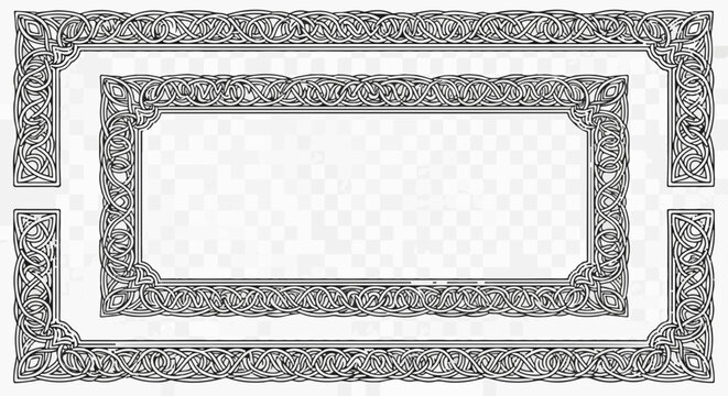 Ornate Celtic knot border design with internal rectangular frame