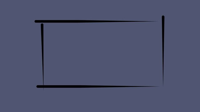 Rectangular, square frame, self drawing animation. Black line animated on sliver background motion animation 4k video...