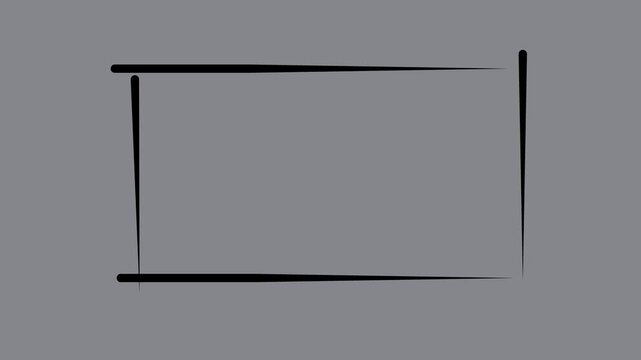 Rectangular, square frame, self drawing animation. Black line animated on sliver background motion animation 4k video...