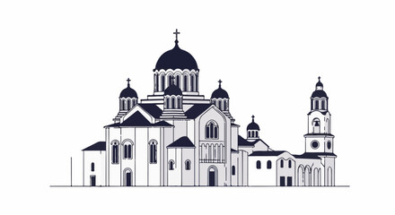 Fototapeta premium Ornate religious building with domes and a tall bell tower