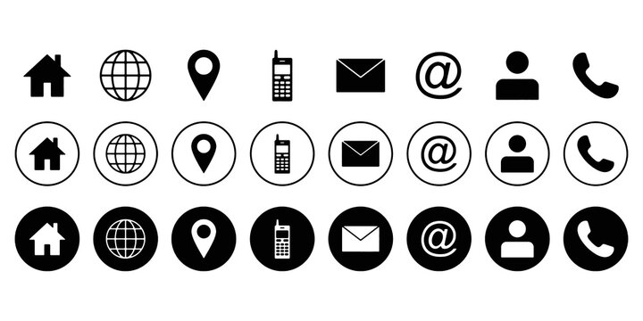 Contact information and web icon set for business communication. Editable vector illustration, isolated on transparent background.