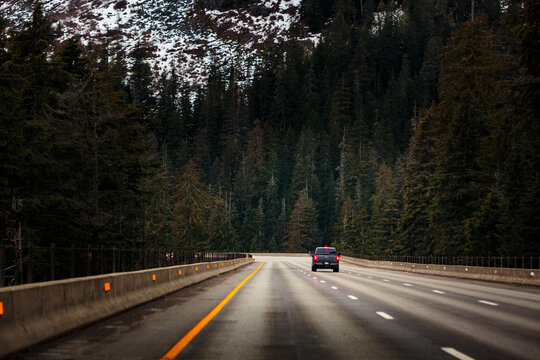 A single vehicle on Interstate 90 near Snoqualmie Pass