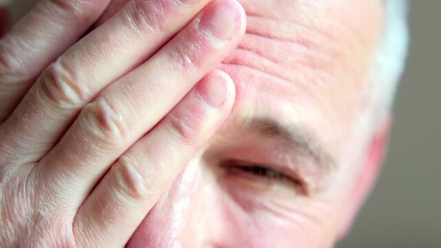 Anxious investor stressed. Seasoned broker displays signs of fatigue and anxiety following monetary losses in subdued workspace