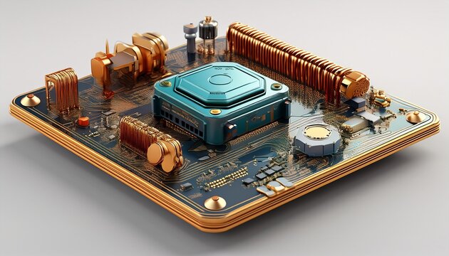 realistic 3d encoder circuit board component isolated on white background