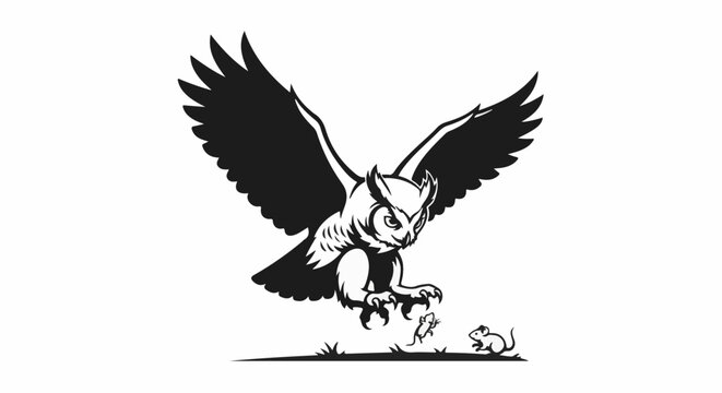 Owl swoops down on two small mice on grassy ground