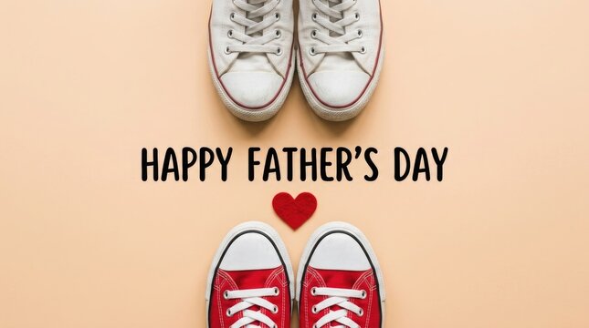 Father's day 2026 red and white canvas sneakers with heart celebration concept