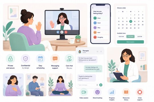 Teletherapy app UI concept illustration
