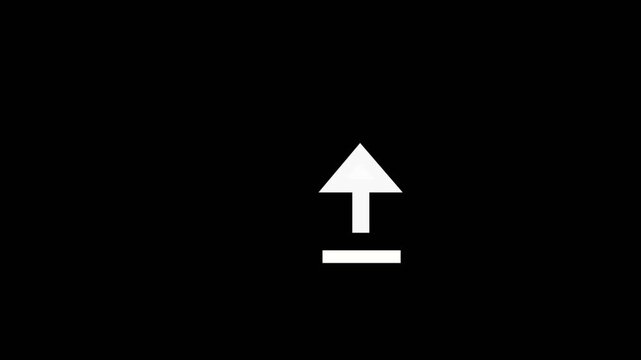 white arrow pointing progress up animation. Download sign on black screen.4K video.