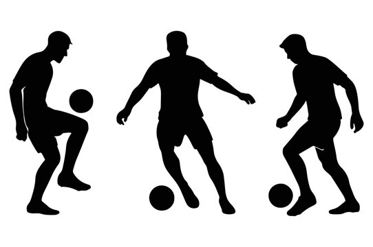 Soccer players in action, silhouette football silhouettes