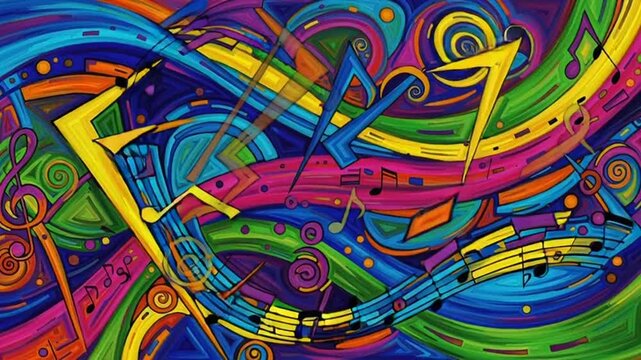 Vibrant Abstract Music Notes Swirls Colorful Background