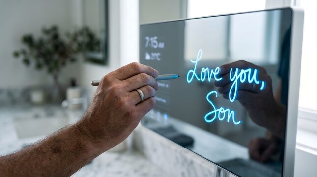 Father's Day Father Writing Love You Son on Smart Mirror