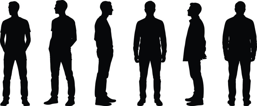 Six men in various poses silhouette