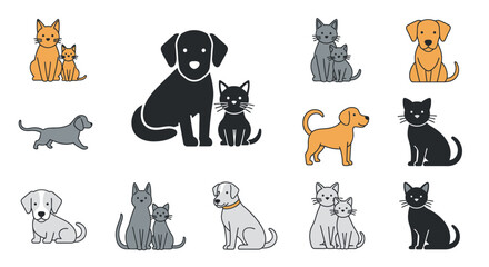 Obraz premium Cute Dog and Cat Companions: Adorable Animal Icons Set