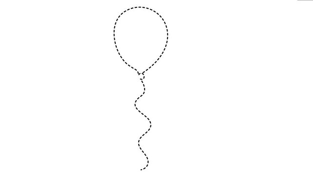Balloon drawing animation showing dashed line outline forming shape then floating upwards on white