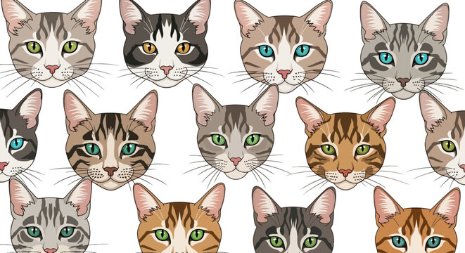 Diverse Cat Faces Collection - Various Breeds, Colors, and Patterns