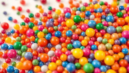 Obraz premium Vibrant, tiny spheres in assorted colors against a white background , powder, multicolored