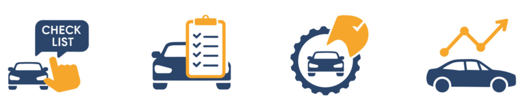 Car maintenance checklist icon, automobile service and repair symbols, vehicle inspection and upkeep concept, clean flat vector illustration for mobile apps, dashboards, and automotive maintenance pla