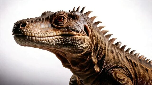 A detailed, high-resolution portrait of a lizard, showcasing textured skin and spiky features