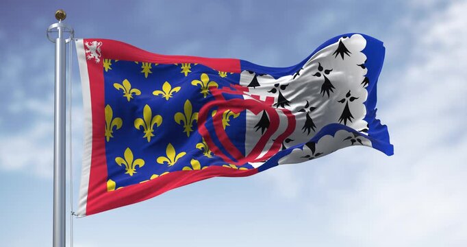 Pays de la Loire flag waving in the wind on a clear day