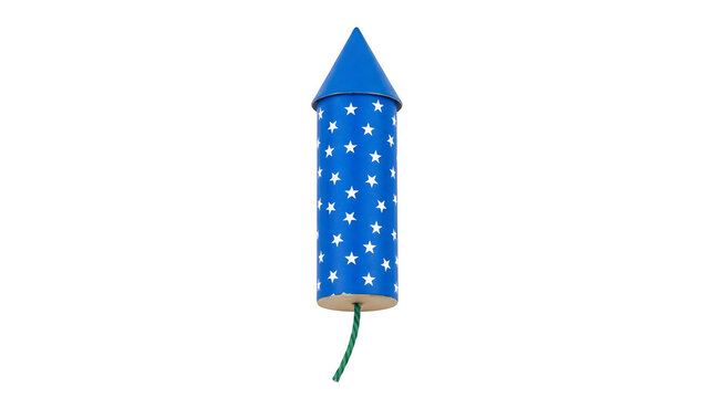 Blue firework rocket with white stars isolated on transparent background