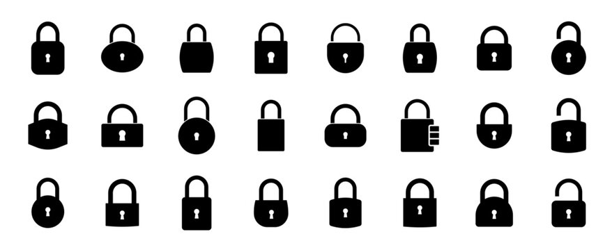 Lock icon. Padlock icons collection. Security. Locked and unlocked lock icon.