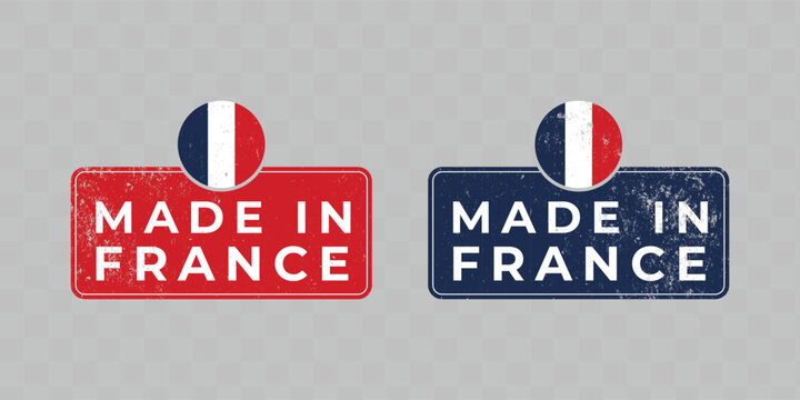 Made in France hang tag labels in red and blue set - editable vector