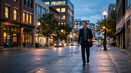 Obraz premium Walking Home After Work at Dusk