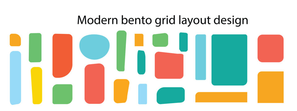 Bento style layout grid templates. photo collage. Web comics grids, various panel arrangements and different size tiles vector set.
